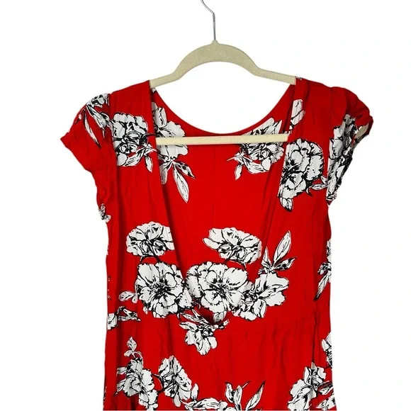 Free People Rita Tiered Midi Dress Red Floral Ruffle Sleeveless Boho Size XS - Picture 9 of 11